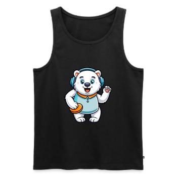 Polar Bear Funny Cartoon Character Headphone Music - Men's Premium Organic Tank Top - black - Front - Michal (187cm)