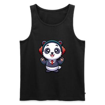 Panda Lustige Zeichentrickfigur Kopfhörer Musik - Männer Premium Bio Tank Top - Schwarz - Vorne - Michal (187cm)