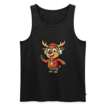 Moose Funny Cartoon Character Headphone Music - Men's Premium Organic Tank Top - black - Front - Michal (187cm)