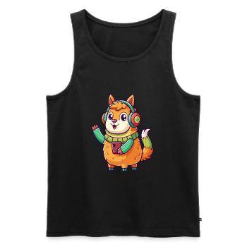 Llama Funny Cartoon Character Headphone Music - Men's Premium Organic Tank Top - black - Front - AI Model Male 178 light (178cm)