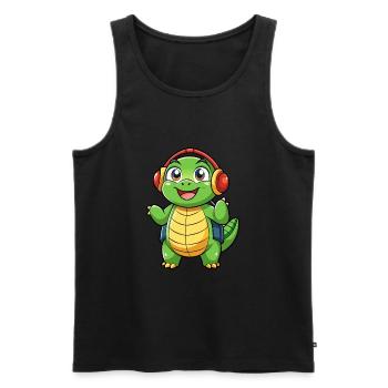 Turtle Funny Cartoon Character Headphone Music - Men's Premium Organic Tank Top - black - Front - Michal (187cm)