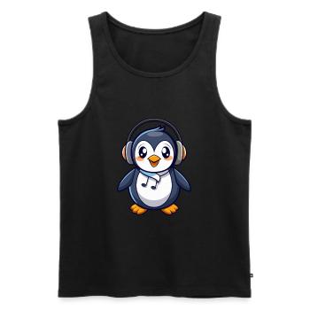 Penguin Funny Cartoon Character Headphone Music - Men's Premium Organic Tank Top - black - Front - Michal (187cm)