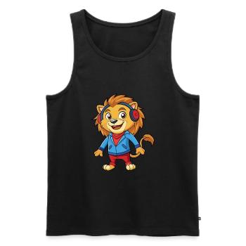 Lion Funny Cartoon Character Headphone Music - Men's Premium Organic Tank Top - black - Front - Michal (187cm)
