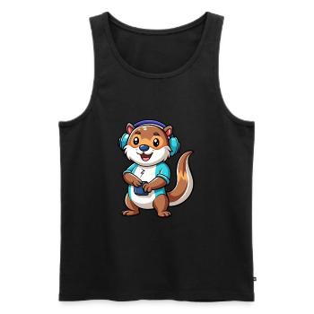 Otter Funny Cartoon Character Headphone Music - Men's Premium Organic Tank Top - black - Front - Michal (187cm)