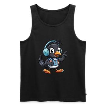 Magpie Funny Cartoon Character Headphone Music - Men's Premium Organic Tank Top - black - Front - Michal (187cm)
