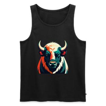 Buffle Dessin Animé Personnage Animal Coloré Animal De Compagnie - Débardeur bio Premium Homme - noir - Devant - AI Model Male 178 light (178cm)