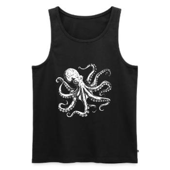 Illustration de poulpe cool en blanc - Débardeur bio Premium Homme - noir - Devant - Michal (187cm)
