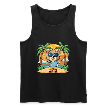 Ours Dessin Animé Drôle Été Plage Lunettes de Soleil - Débardeur bio Premium Homme - noir - Devant - Michal (187cm)