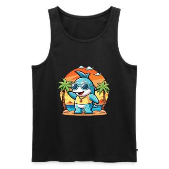 Dolphin Funny Cartoon Summer Beach Sunglasses - Men's Premium Organic Tank Top - black - Front - Michal (187cm)