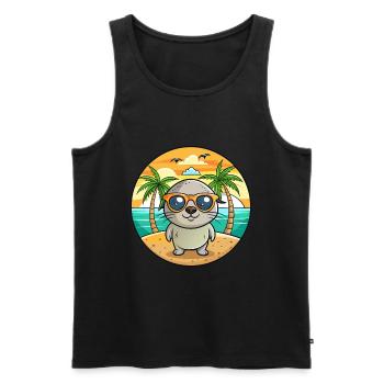 Lunettes de soleil de plage d’été de dessin animé drôle de phoque - Débardeur bio Premium Homme - noir - Devant - Michal (187cm)