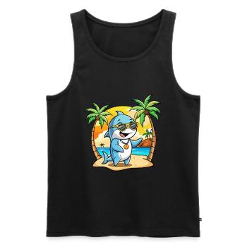 Dolphin Funny Cartoon Summer Beach Sunglasses - Men's Premium Organic Tank Top - black - Front - Michal (187cm)