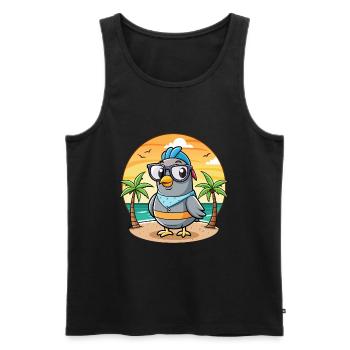Lunettes de soleil de plage d’été de dessin animé drôle de pigeon - Débardeur bio Premium Homme - noir - Devant - Michal (187cm)