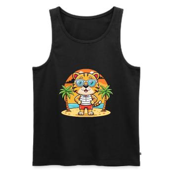 Tiger Lustige Cartoon Sommer Strand Sonnenbrille - Männer Premium Bio Tank Top - Schwarz - Vorne - Michal (187cm)