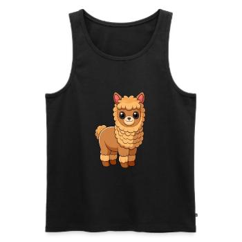 Alpaga Mignon Mascotte Personnage De Dessin Animé Kawaii - Débardeur bio Premium Homme - noir - Devant - AI Model Male 178 light (178cm)