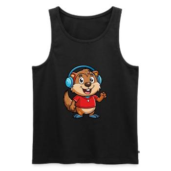 Und täglich grüßt das Murmeltier Lustige Zeichentrickfigur Kopfhörermusik - Männer Premium Bio Tank Top - Schwarz - Vorne - Michal (187cm)