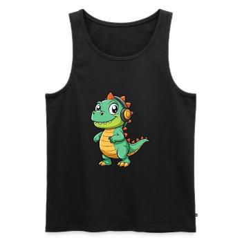 dinosaure drôle dessin animé personnage casque musique - Débardeur bio Premium Homme - noir - Devant - Michal (187cm)