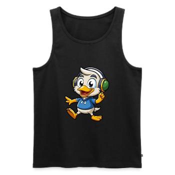 Canard Drôle Dessin Animé Personnage Casque Musique - Débardeur bio Premium Homme - noir - Devant - Michal (187cm)