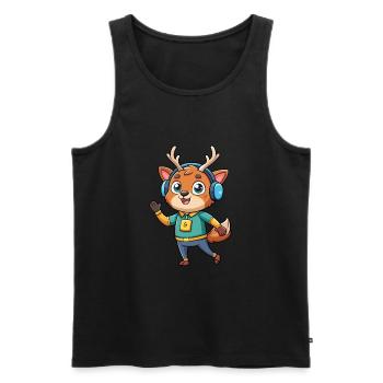 cerf drôle dessin animé personnage casque musique - Débardeur bio Premium Homme - noir - Devant - Michal (187cm)