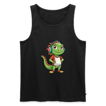 Iguana Funny Cartoon Character Headphone Music - Men's Premium Organic Tank Top - black - Front - AI Model Male 178 light (178cm)