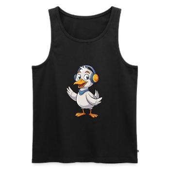 Gans Lustige Zeichentrickfigur Kopfhörer Musik - Männer Premium Bio Tank Top - Schwarz - Vorne - Michal (187cm)