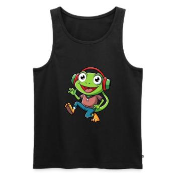 Frosch Lustige Cartoon Figur Kopfhörer Musik - Männer Premium Bio Tank Top - Schwarz - Vorne - Michal (187cm)