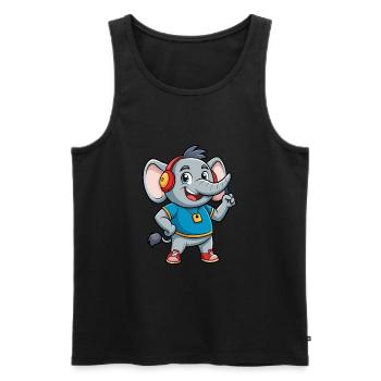 Elephant Funny Cartoon Character Headphone Music - Men's Premium Organic Tank Top - black - Front - AI Model Male 178 light (178cm)