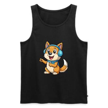 Dog Funny Cartoon Character Headphone Music - Men's Premium Organic Tank Top - black - Front - Michal (187cm)