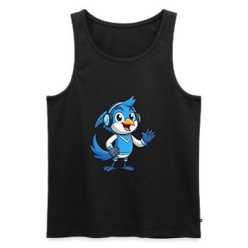 Blue Jay Funny Cartoon Character Headphone Music - Men's Premium Organic Tank Top - black - Front - AI Model Male 178 light (178cm)