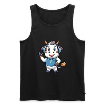 vache drôle dessin animé personnage casque musique - Débardeur bio Premium Homme - noir - Devant - Michal (187cm)