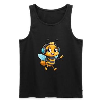 Bee Funny Cartoon Character Musique de casque - Débardeur bio Premium Homme - noir - Devant - AI Model Male 178 light (178cm)