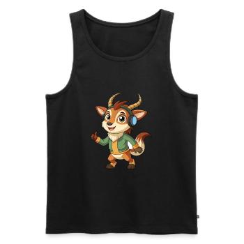 Antilope Lustige Cartoon Figur Kopfhörer Musik - Männer Premium Bio Tank Top - Schwarz - Vorne - Michal (187cm)