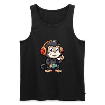 Schimpanse Lustige Cartoon Figur Kopfhörer Musik - Männer Premium Bio Tank Top - Schwarz - Vorne - Michal (187cm)