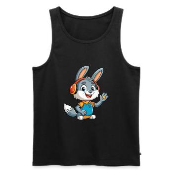 Lapin Drôle Dessin Animé Personnage Casque Musique - Débardeur bio Premium Homme - noir - Devant - Michal (187cm)