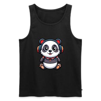 Panda Lustige Zeichentrickfigur Kopfhörer Musik - Männer Premium Bio Tank Top - Schwarz - Vorne - Michal (187cm)