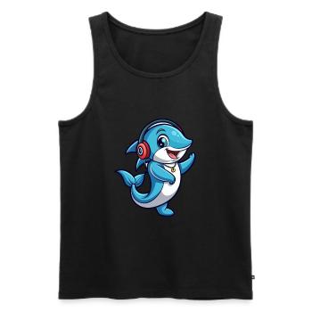 Delfin Lustige Zeichentrickfigur Kopfhörer Musik - Männer Premium Bio Tank Top - Schwarz - Vorne - Michal (187cm)