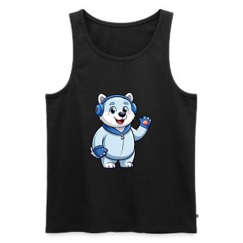 Polar Bear Funny Cartoon Character Headphone Music - Men's Premium Organic Tank Top - black - Front - Michal (187cm)