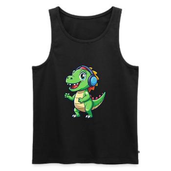 Dinosaure Drôle Dessin Animé Personnage Casque Musique - Débardeur bio Premium Homme - noir - Devant - Michal (187cm)