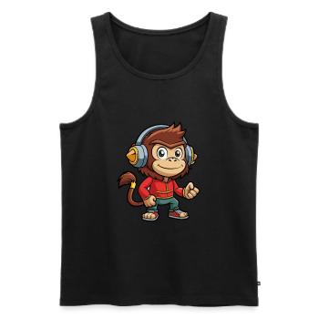 Affe Lustige Zeichentrickfigur Kopfhörer Musik - Männer Premium Bio Tank Top - Schwarz - Vorne - Michal (187cm)