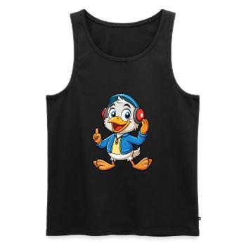 Canard Drôle Dessin Animé Personnage Casque Musique - Débardeur bio Premium Homme - noir - Devant - Michal (187cm)
