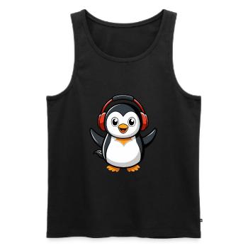 Penguin Funny Cartoon Character Headphone Music - Men's Premium Organic Tank Top - black - Front - Michal (187cm)
