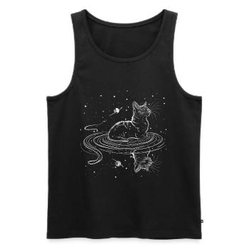 Katze schwimmt durch Universum mit Sternen - Männer Premium Bio Tank Top - Schwarz - Vorne - AI Model Male 178 light (178cm)