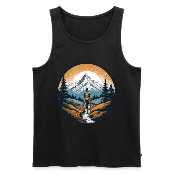 Randonneurs devant un fond de montagne - Débardeur bio Premium Homme - noir - Devant - AI Model Male 178 light (178cm)