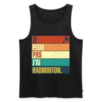 Je peux pas j' ai badminton cadeau badiste vintage - Débardeur bio Premium Homme - noir - Devant - Michal (187cm)