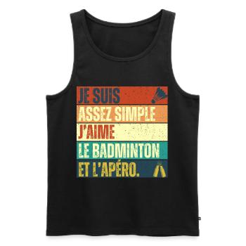 J' aime le badminton et l' apéro cadeau vintage - Débardeur bio Premium Homme - noir - Devant - Michal (187cm)
