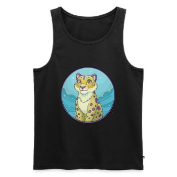 léopard des neiges mignon kawaii dessin animé clipart animal - Débardeur bio Premium Homme - noir - Devant - AI Model Male 178 light (178cm)