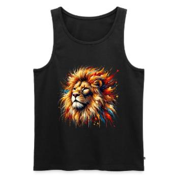 Löwe im Aquarell, bunt - Männer Premium Bio Tank Top - Schwarz - Vorne - AI Model Male 178 light (178cm)