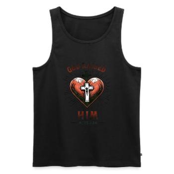 Messages de la Bible : Dieu l’a élevé - Débardeur bio Premium Homme - noir - Devant - AI Model Male 178 light (178cm)