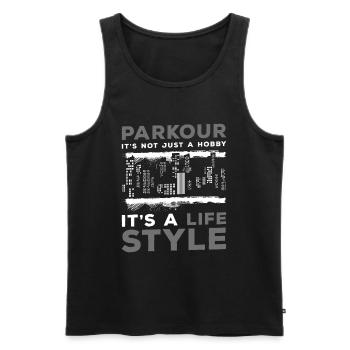 Freerunning Backflip Sprung - Männer Premium Bio Tank Top - Schwarz - Vorne - AI Model Male 178 light (178cm)