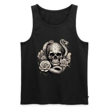 Totenschädel Tod Vintage Rocker - Männer Premium Bio Tank Top - Schwarz - Vorne - Michal (187cm)