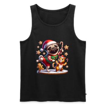 Mops Tanzt mit Katze & Lebkuchenmann Xmas - Männer Premium Bio Tank Top - Schwarz - Vorne - AI Model Male 178 light (178cm)